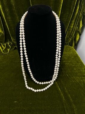 Extra long Strand Pearl Necklace - Vintage Costume Jewelry